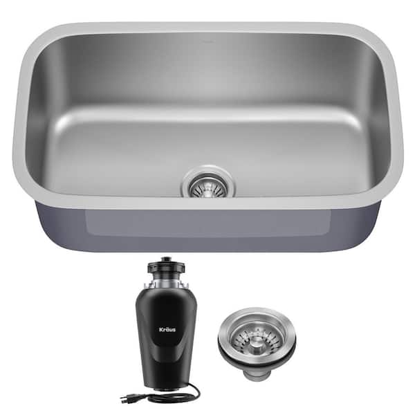 KRAUS Premier 18 Gauge Stainless Steel 31 in. Single Bowl Undermount Kitchen Sink with WasteGuard Garbage Disposal