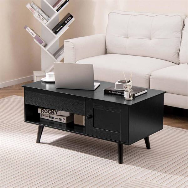 Costway 39.5 in. Black Rectangle Wood Coffee Table HCST02852 - The