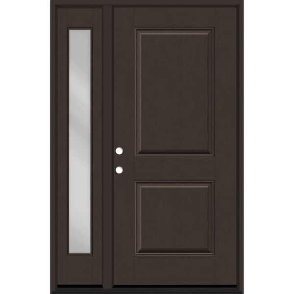 Regency 53 in. x 80 in. 2P Squaretop RHIS Hickory Stain Mahogany Fiberglass Prehung Front Door w/ Clear 14 in. SL 4-9/16