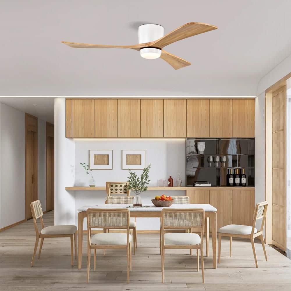 52 in White Flush Mount 3 Solid Wood Blade Ceiling Fan w/Light, Remote, 6 Speed, Quiet DC Motor, Reversible, for Bedroom price history on PriceWatchPro