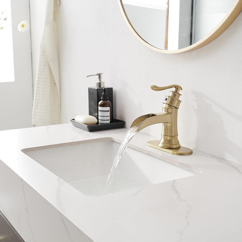 Brushed Gold Single-Handle Waterfall Bathroom Faucet