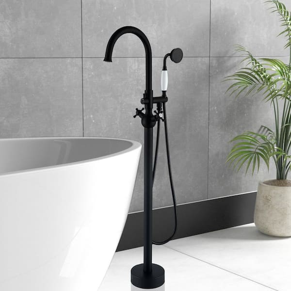 2-Handle Freestanding Tub Faucet with Hand Shower Head in Matte Black