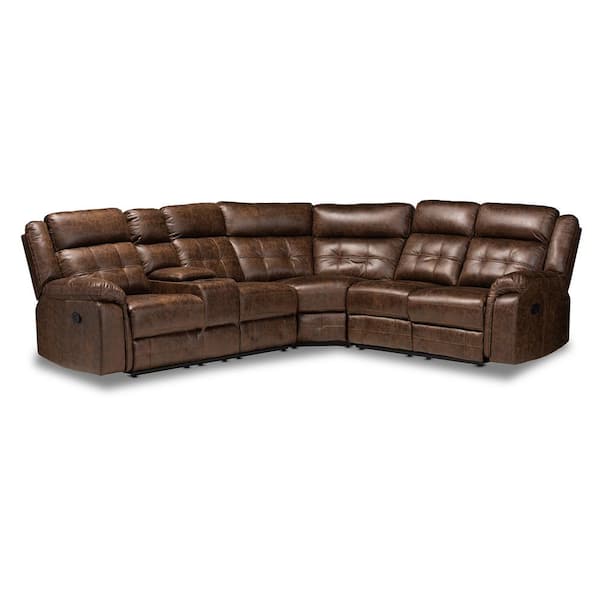 Baxton Studio Vesa 6 Piece Brown Fabric 6 Seater L Shaped