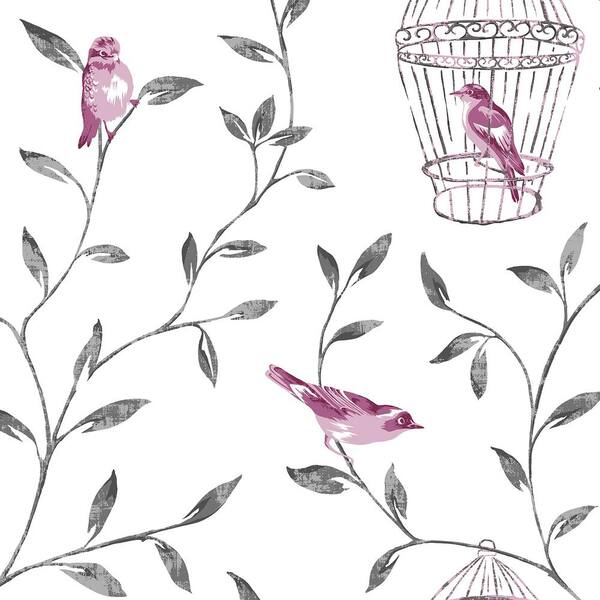 Graham & Brown Hot Pink and Charcoal Birds and Cages Wallpaper