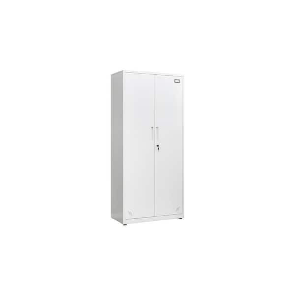 Tatahance White High Storage Cabinet with Doors and 4 Partitions