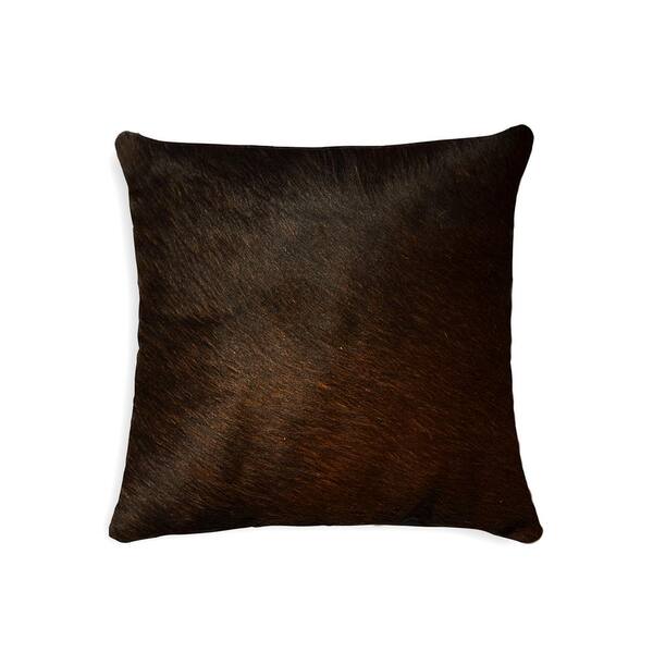 natural Torino Cowhide Chocolate Solid 18 in. x 18 in. Throw Pillow