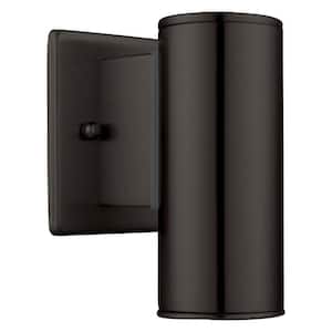 Riga 4.25 in. W x 6 in. H 1-Light Black Hardwired Outdoor Wall Sconce with Glass Shade