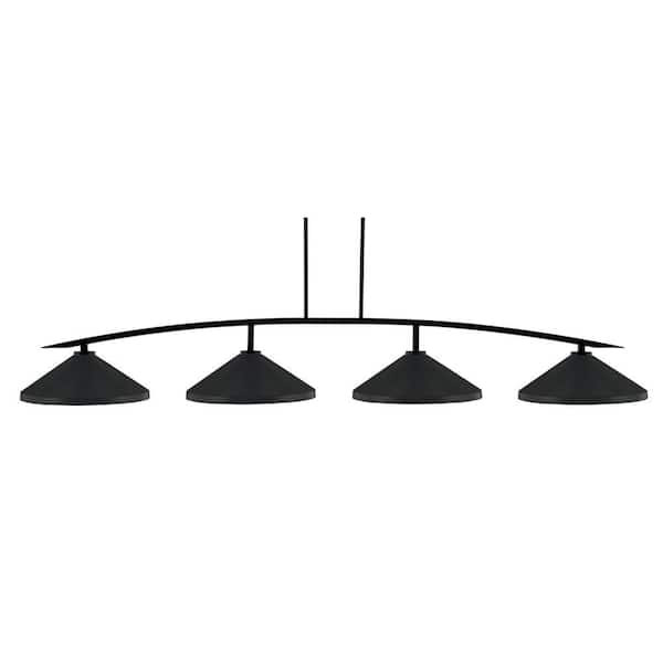 Siena 4-Light Matte Black Billiard Light with 14 in. Matte Black Cone Metal Shades no bulbs included