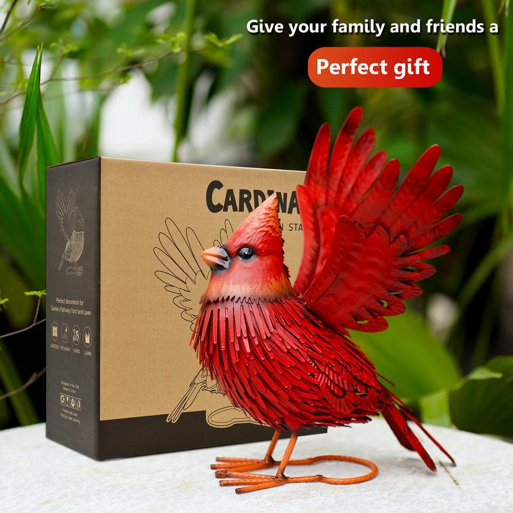 Large Red Metal Cardinal Bird Garden Sculpture