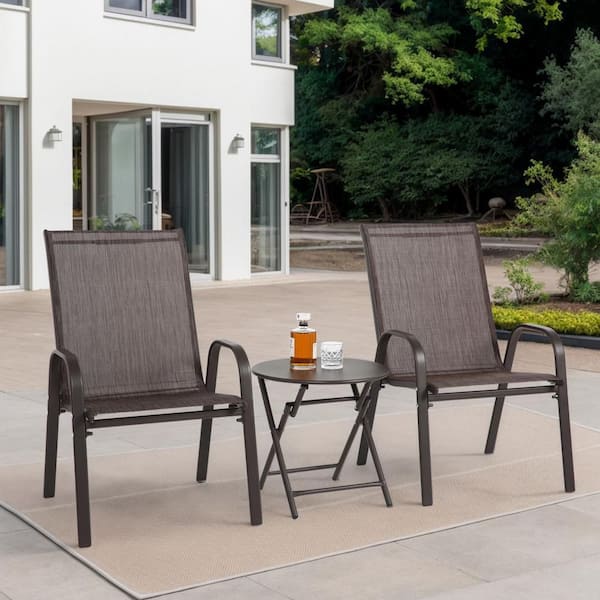 OGETFUUR Brown Outdoor Camping Chairs, 3 Piece Patio Set with Breathable Textilene Fabric for Home and Hotel