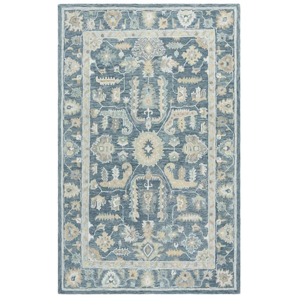 Metro 9 ft. x 12 ft. Blue/Gray Abstract Border Area Rug