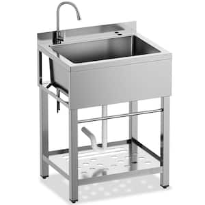 20 in. D x 25.6 in. W Freestanding Laundry/Utility Sink in Silver with Faucet, Cold Hot Water Pipe, Single Bowl