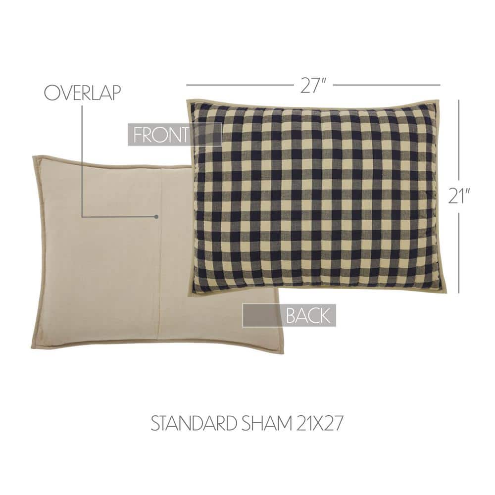 Navy and Khaki Checkered Cotton Standard Pillow Sham
