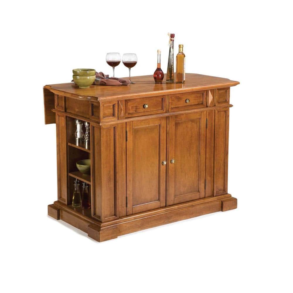 Americana Oak Wood Kitchen Island Set with Stools