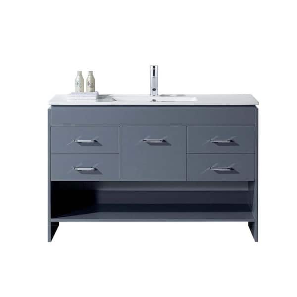Virtu USA Gloria 48 in. W Bath Vanity in Gray with Ceramic Vanity Top in Slim White Ceramic with Square Basin