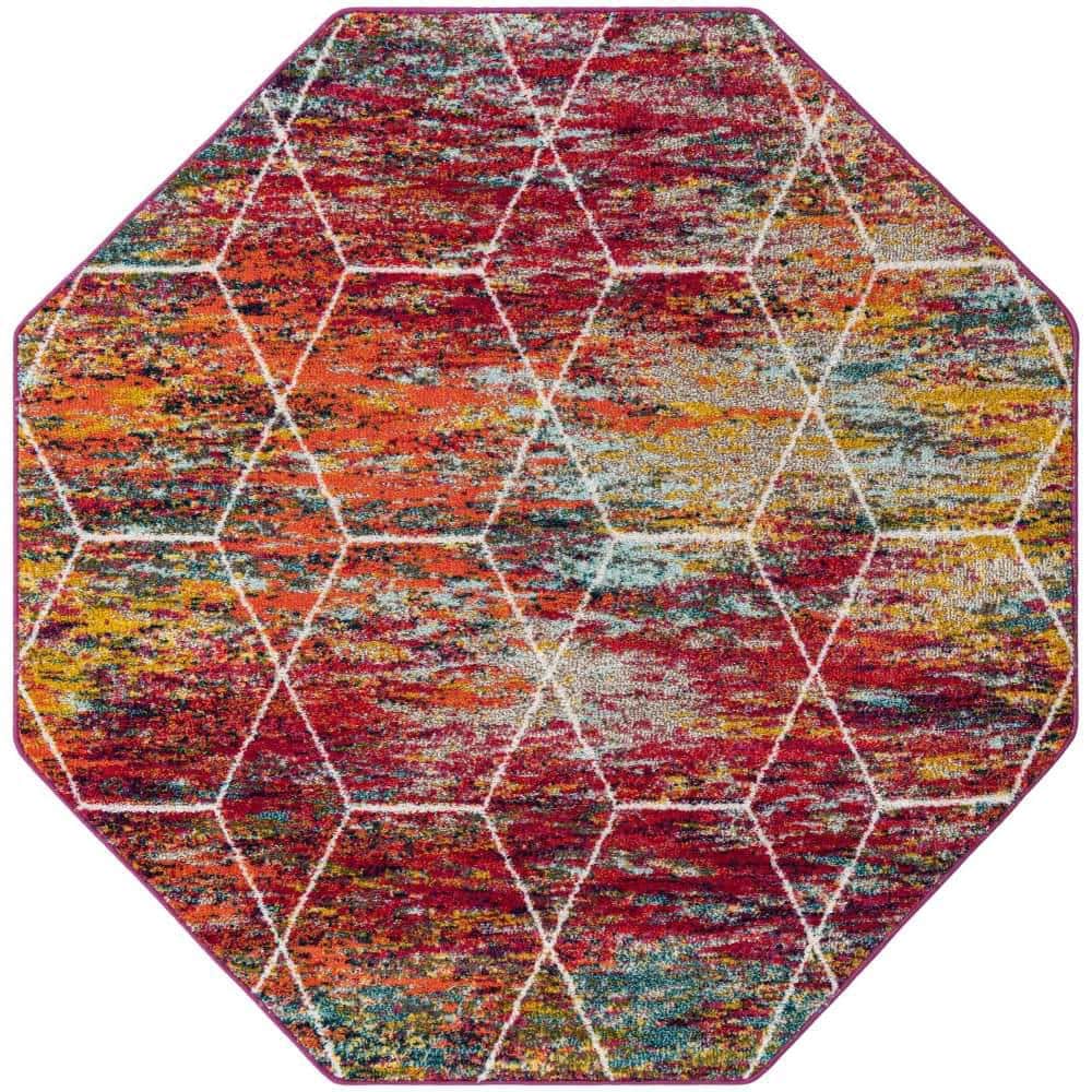 Unique Loom Trellis Frieze Geometric Multi 6 ft. 1 in. x 6