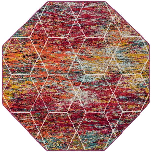 Unique Loom Trellis Frieze Geometric Multi 6 ft. 1 in. x 6 ft. 1 in. Area Rug