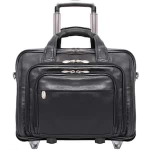 Gold coast 17 in. Black Full Grain Cashmere Napa Leather Patented Detachable Laptop Briefcase
