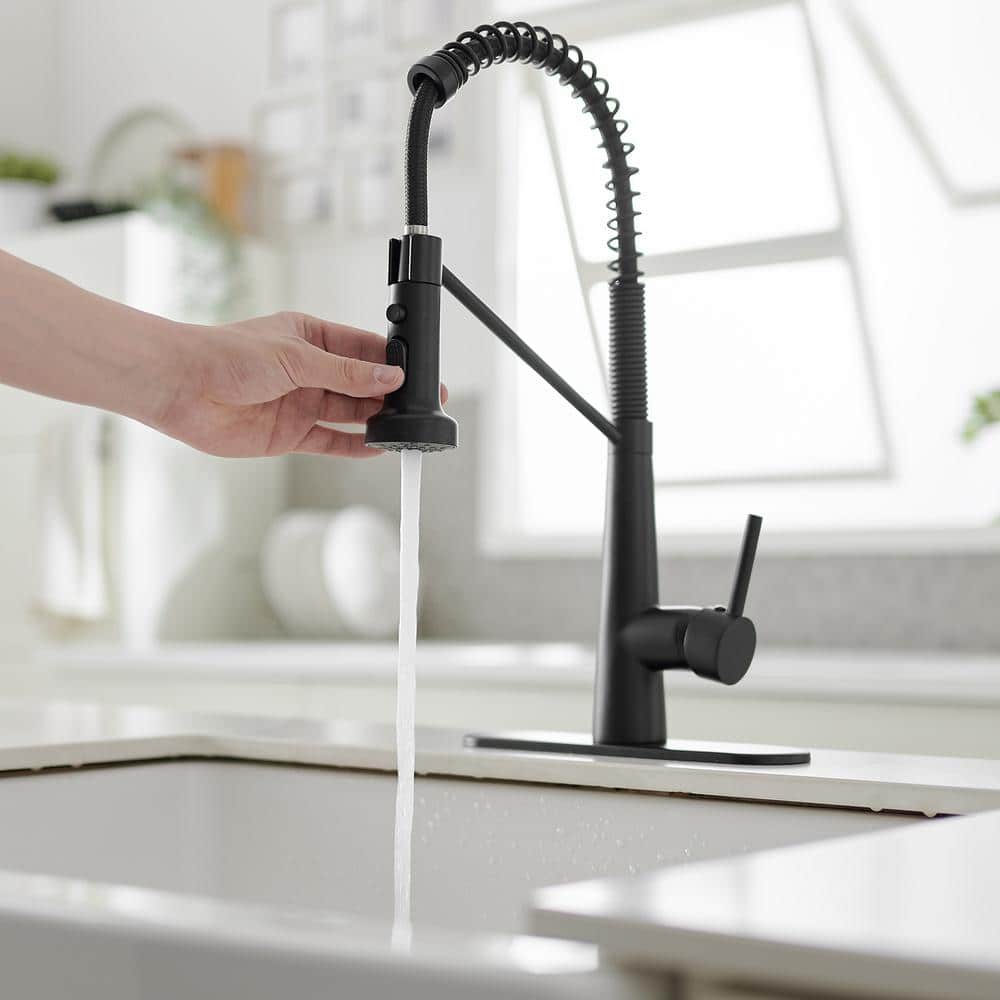 Matte Black Single-Handle Pull-Down Sprayer High Arc Kitchen Faucet