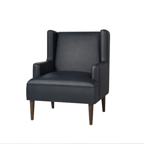 JAYDEN CREATION Jeremias Navy Vegan Leather Accent Chair with Solid Wood Legs