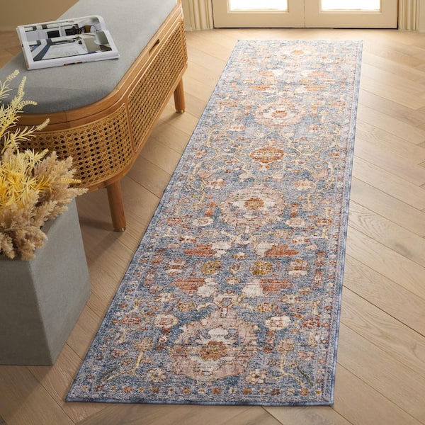 Heirloom 2 ft. x 8 ft. Blue/Gray Border Distressed Runner Rug