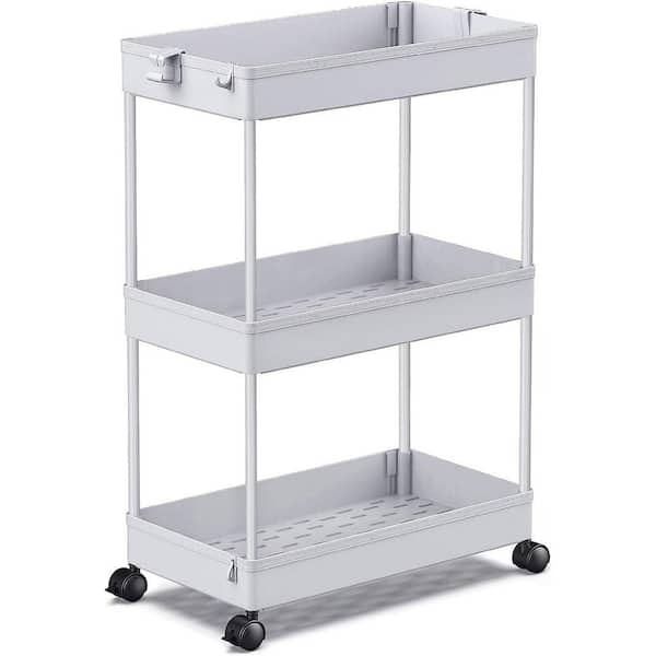 15 in. x 9 in. x 23.5 in. 3-Tier Plastic Storage Rolling Cart, Grey Outdoor Storage Cabinet for Laundry Room Bathroom