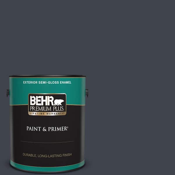 BEHR PREMIUM PLUS 1 gal. #ECC-23-3 Blackbird Semi-Gloss Enamel Exterior Paint & Primer