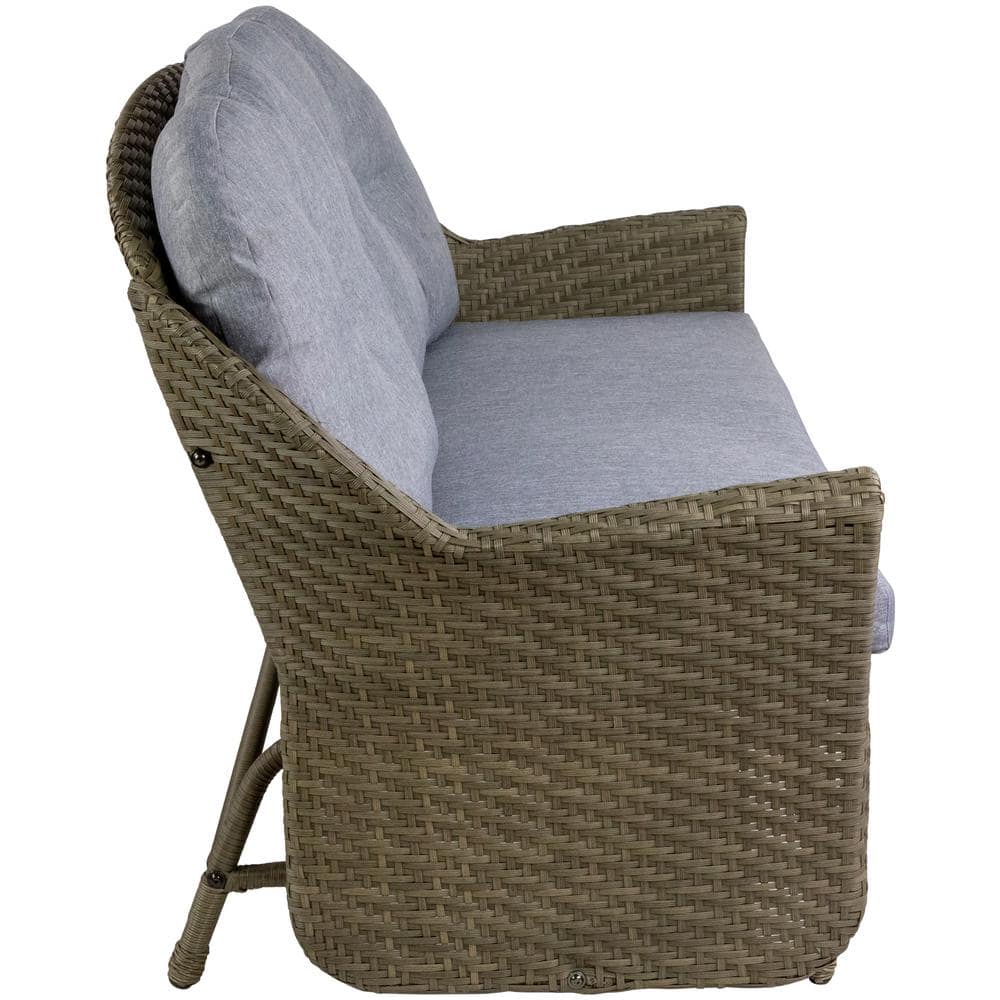 46" Taupe Gray Resin Wicker Double Glider with Gray Cushions