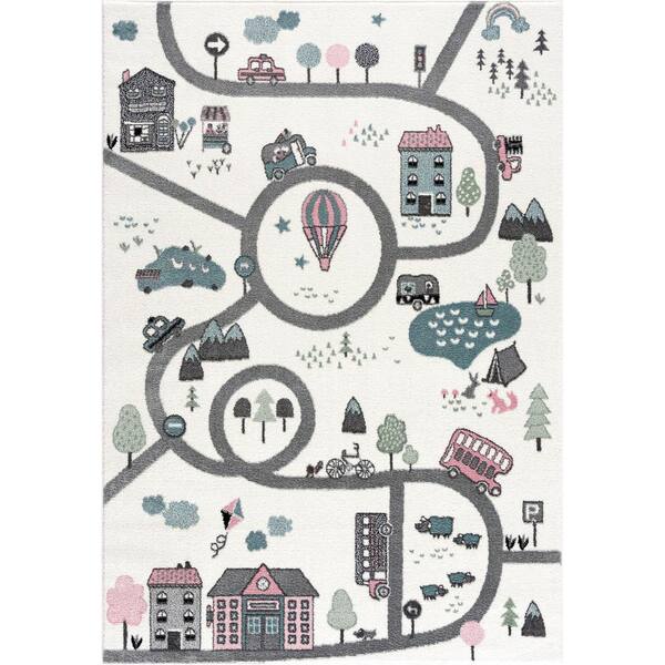 Abani Cream/Multi 6 ft. x 9 ft. Abani Play Contemporary Town Area Rug
