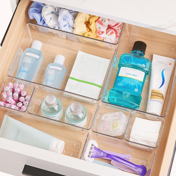Clear Plastic 25 PCS Drawer Organizers Set, 4-Size Versatile Bathroom and Vanity Drawer Organizer 9.25 in. x 6.50 in.