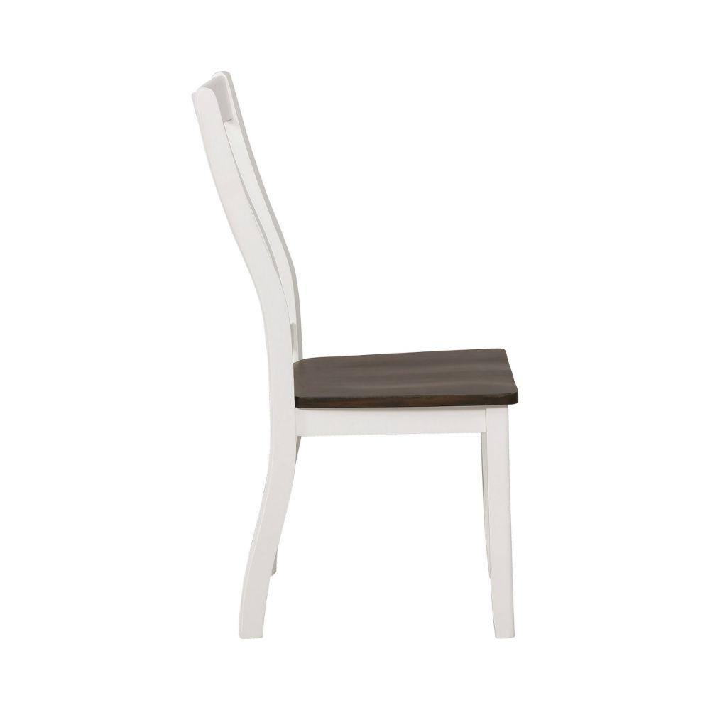 Farmhouse White and Brown Wooden Slat Back Dining Chair