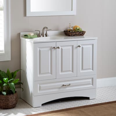 Lancaster 36 in. W Side Drawer Bath Vanity in White with Alpine Composite Vanity Top in White