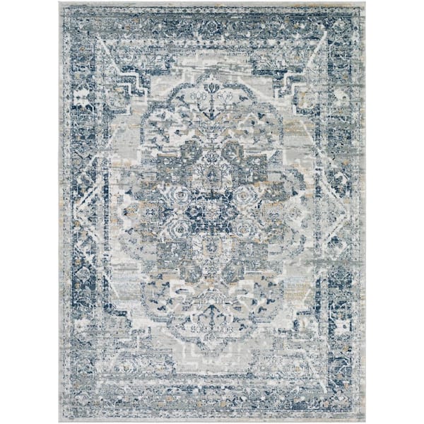 Livabliss Grafton Taupe/Navy 8 ft. x 10 ft. Indoor Area Rug
