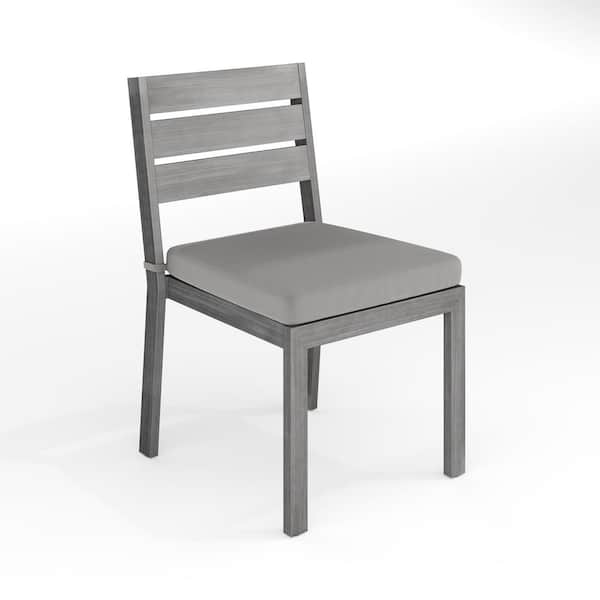 MARTHA STEWART Bedford Brushed Woodgrain Stackable Aluminum Outdoor Dining Chair in Gray