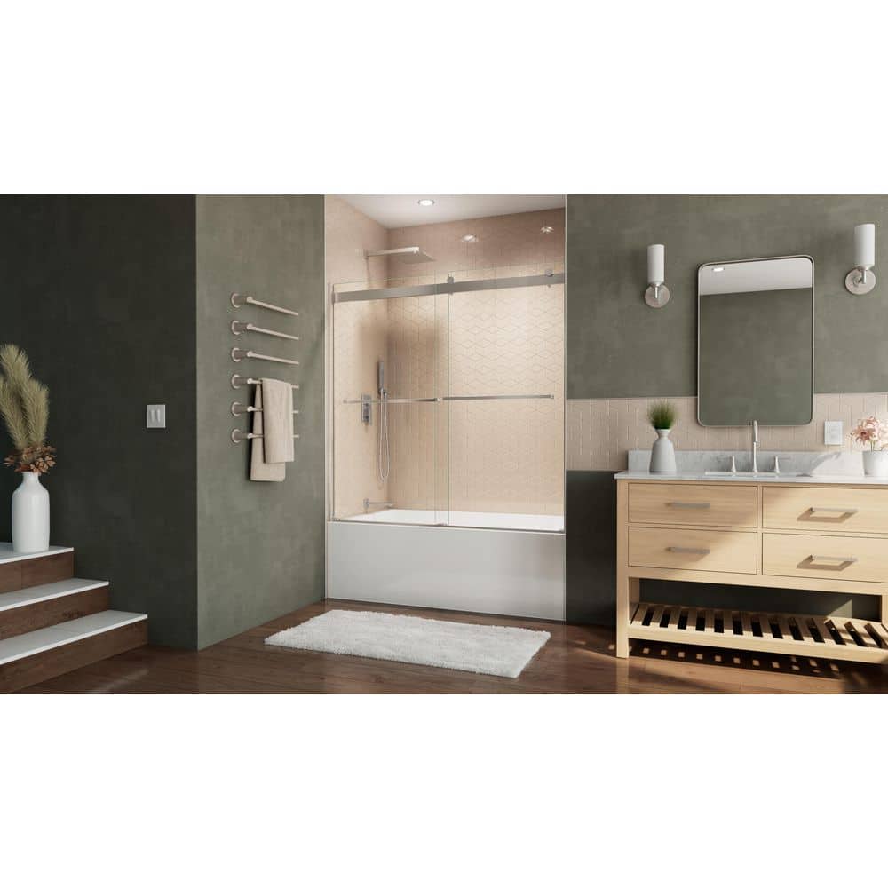 Essence 56-60" Frameless Brushed Nickel Tub Door with ClearMax™