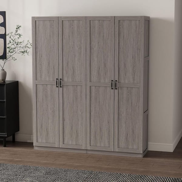 Cornelia Grey 71.11 in. 2-Piece Modern Accent Storage Closet Set with 11 Fixed and Adjustable Shelves