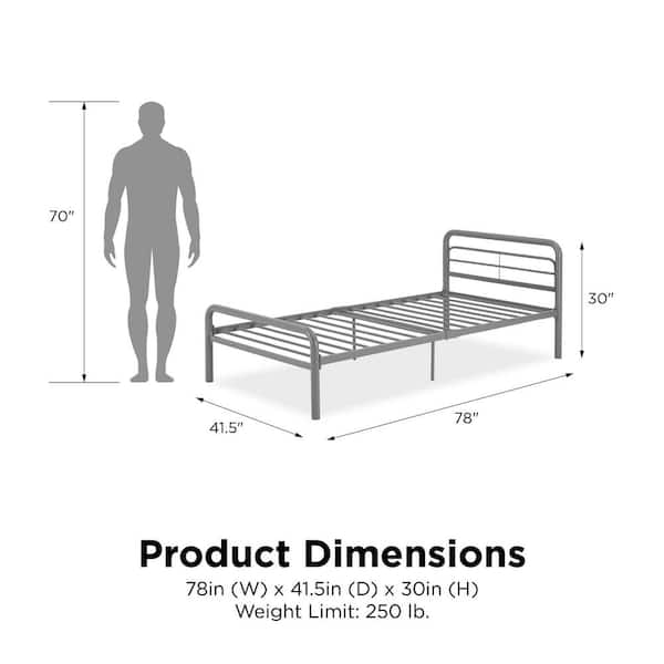 Dhp Silver Twin Bed Frame 5549098 The, What Is The Width Of A Twin Size Bed Frame