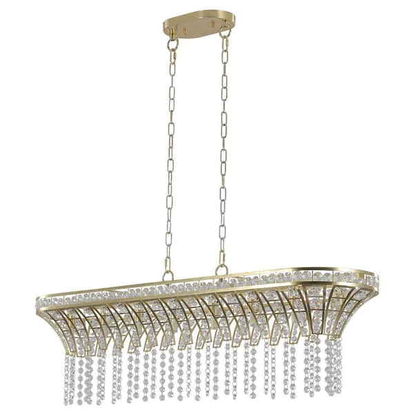 FIRHOT 40 in. 8-Light Modern Glam Gold Chandelier with Glass Crystal Shade for Living Room Dining Room