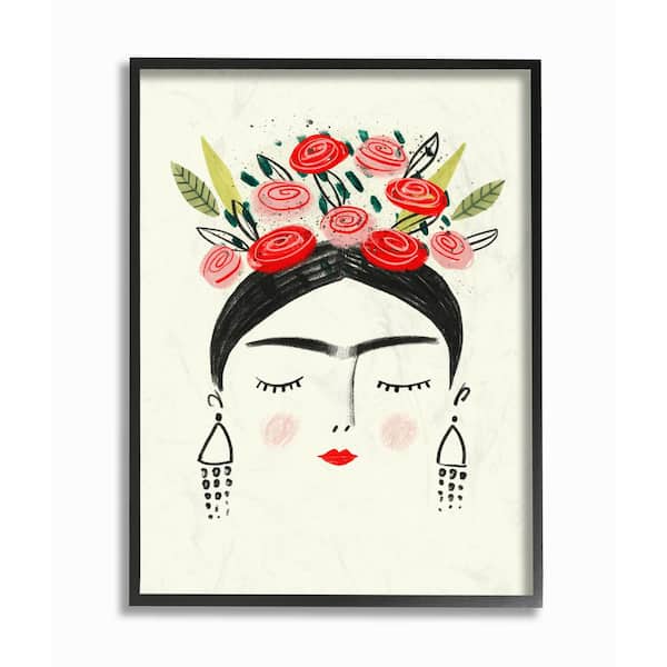 Stupell Industries 16 x 20 in. "Frida's Dreams Bright Black Red and Pink Floral Illustration" Victoria Borges Framed Wall ccp-339_fr_16x20 - The Home Depot