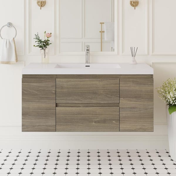 47.24 in. W x 19.69 in. D x 22.44 in. H Wall Hung Bath Vanity in Ash Grey with Resin Single Basin Vanity Top in White