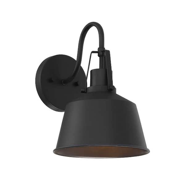 TUXEDO PARK LIGHTING 8 in. W x 11.63 in. H 1-Light Matte Black Hardwired Outdoor Wall Lantern Sconce with Metal Shade