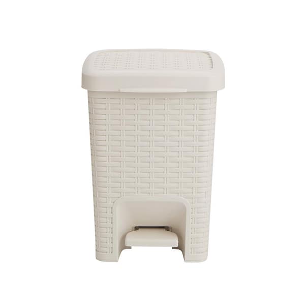2 Pack Slim Plastic Trash Can, 4.4 Gallon Garbage Can with Press Top Lid, Modern Waste Basket for Bathroom, White
