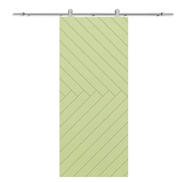 CALHOME 30 in. x 80 in. Sage Green Painted Composite MDF Paneled Interior Sliding Barn Door with Hardware Kit