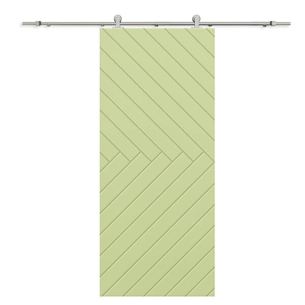 CALHOME 30 in. x 84 in. Sage Green Painted Composite MDF Paneled Interior Sliding Barn Door with Hardware Kit