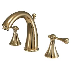 English Country 8 in. Widespread 2-Handle Bathroom Faucets with Brass Pop-Up in Polished Brass