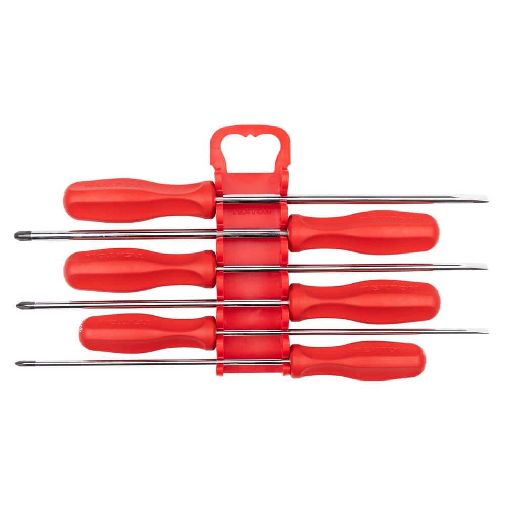 TEKTON Long Hard Handle Screwdriver Set with Holder, 6-Piece (#1-#3,3/16-5/16 in.)