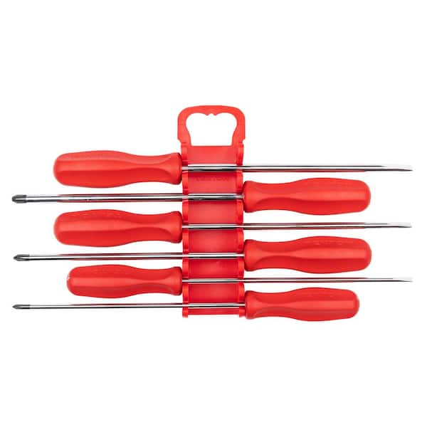TEKTON Long Hard Handle Screwdriver Set with Holder, 6-Piece (#1-#3,3/16-5/16 in.)