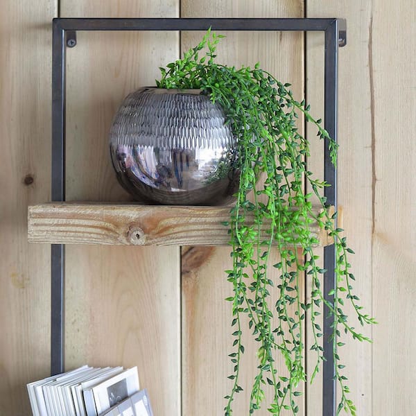 12 in. W x 6 in. D Brown Iron and Wood Floating Shelf with 2