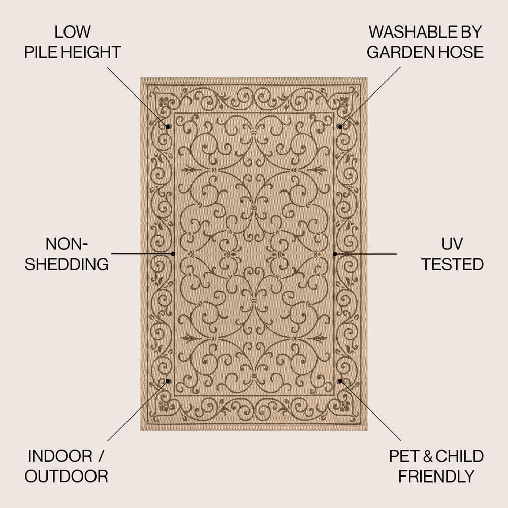 Charleston Vintage Ivory & Brown 9' x 12' Flatweave Outdoor Rug