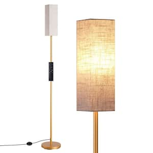 65 in. Minimalist Gold 1-Light Smart Dimmable Swing Arm Floor Lamp for Living Room with Fabric Rectangular Shade